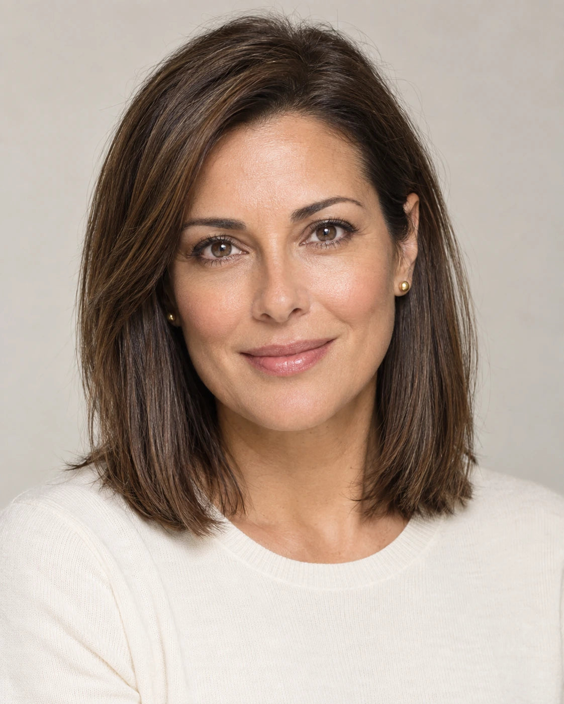 Brunette woman with a polished makeup finish