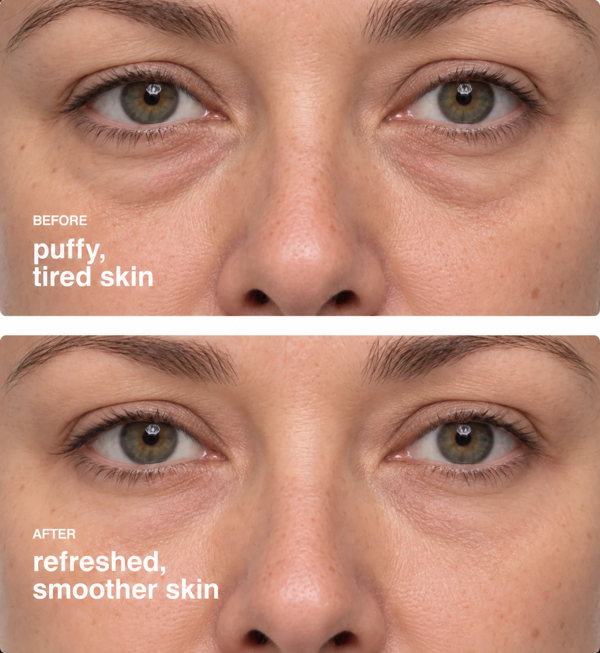 Before: puffy, tired skin. After: refreshed, smoother skin.