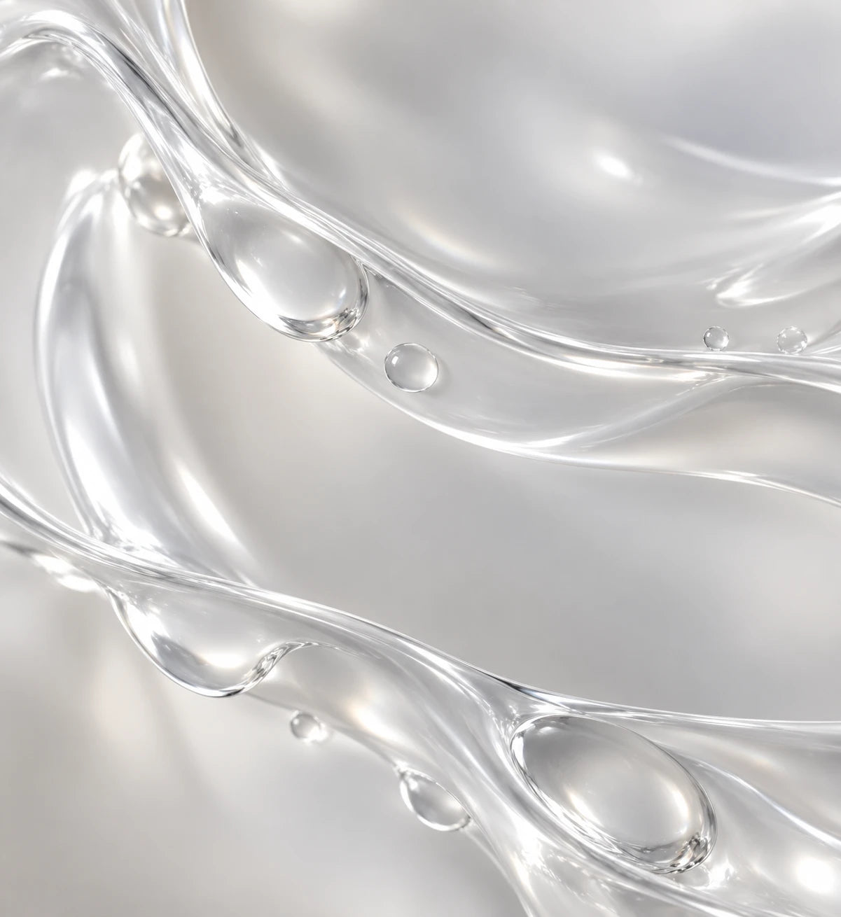 Silvery translucent gel folds with suspended droplets