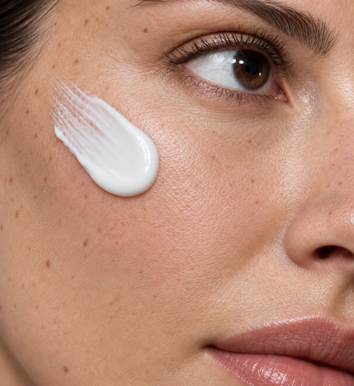Close-up of primer applied to the cheek